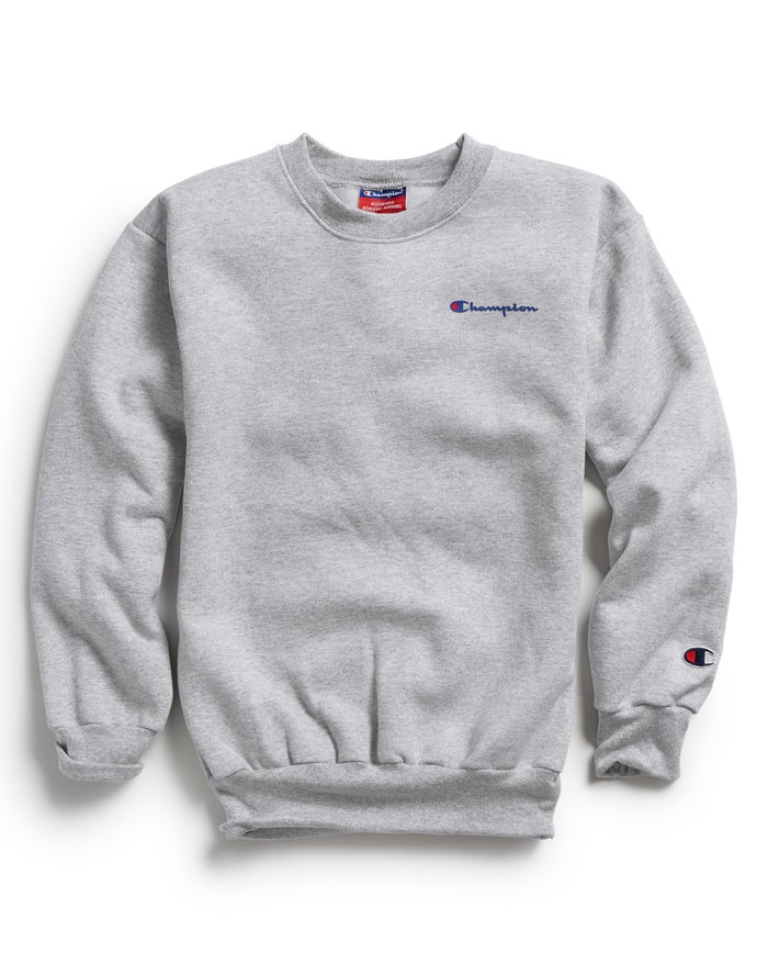 Champion Boys Sweatshirt NZ - Double Dry Script Logo Grey ( 7480-ZTWSH )